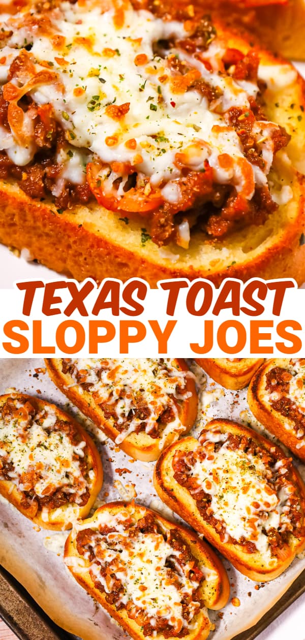 Texas Toast Sloppy Joes are an easy ground beef dinner recipe made with frozen Texas toast garlic bread slices and loaded with sloppy joe ground beef  and shredded cheese.