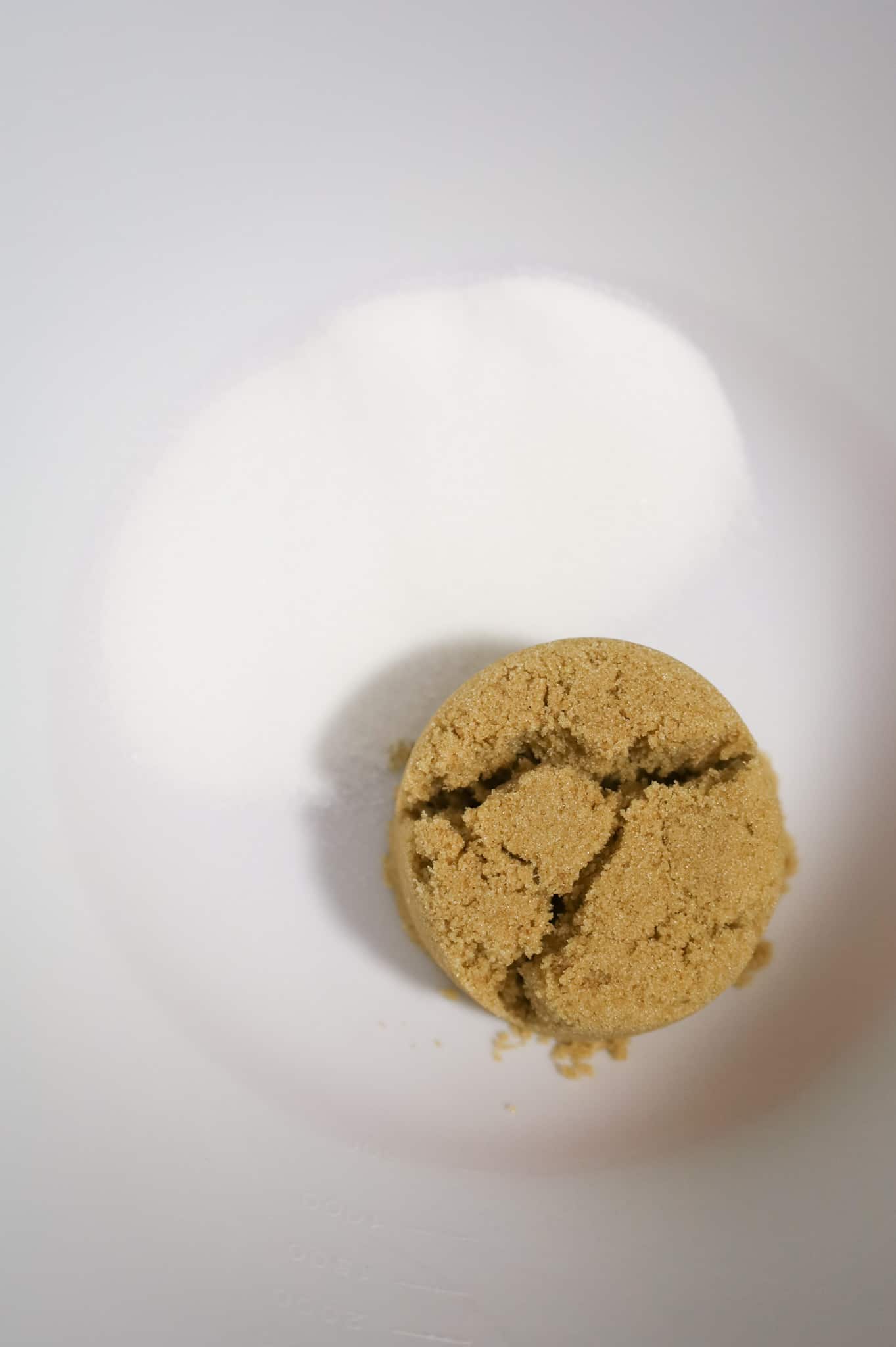 brown sugar and granulated sugar in a mixing bowl