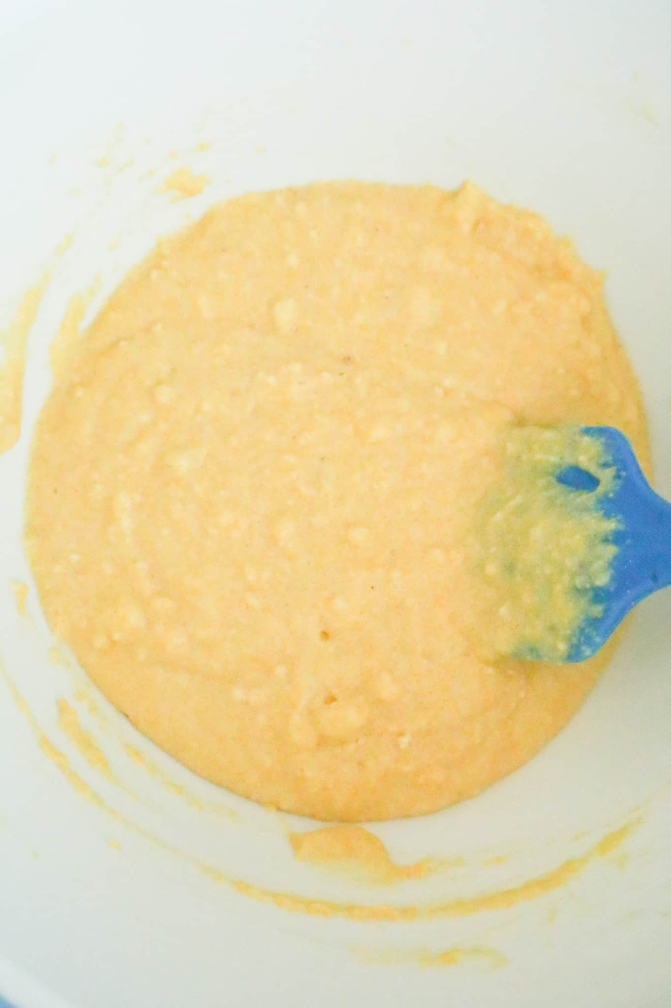 cornbread batter in a mixing bowl