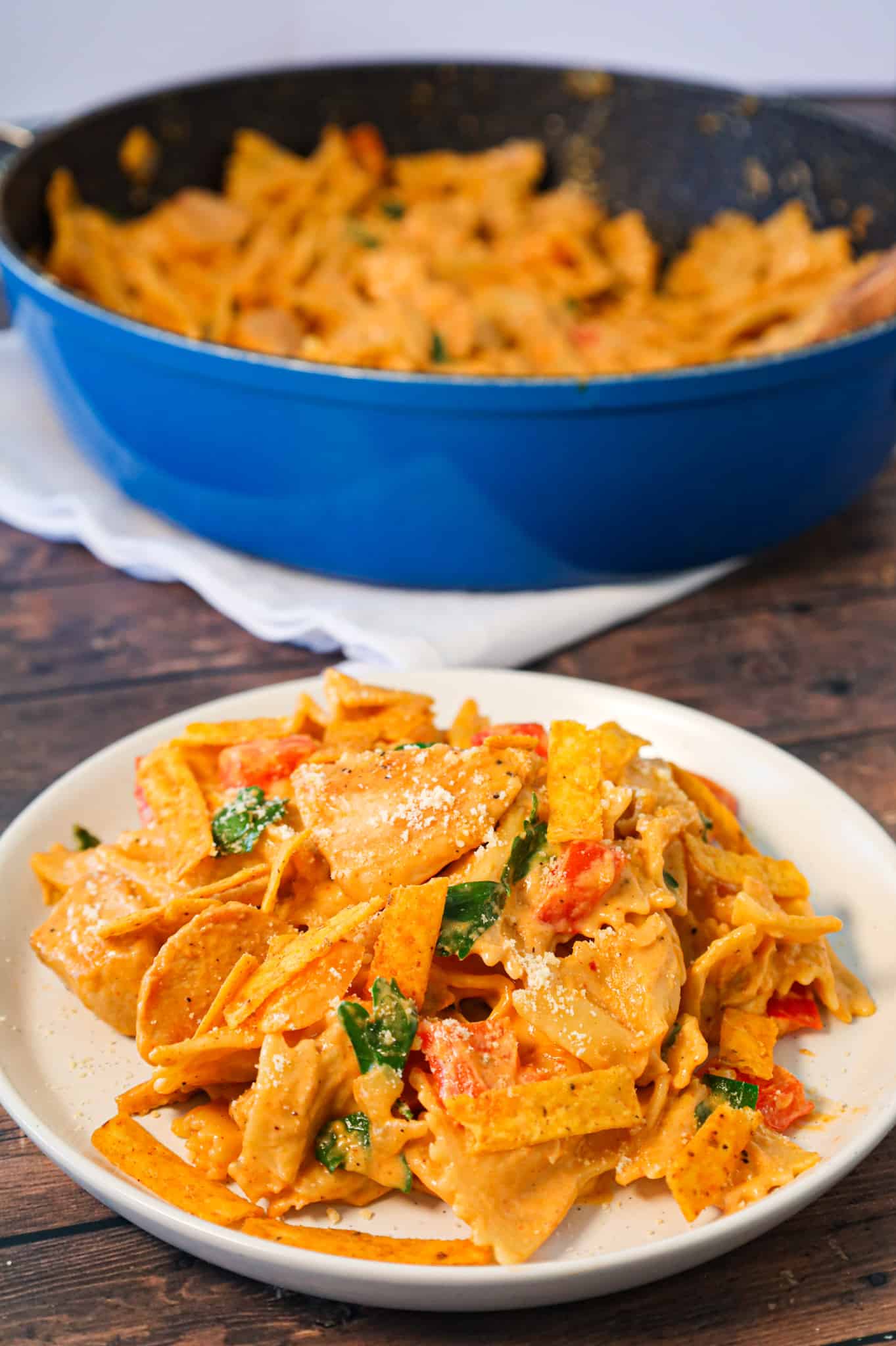 Spicy Chicken Chipotle Pasta is a delicious creamy pasta recipe loaded with diced peppers, parmesan cheese, chipotle pepper sauce and chicken breast chunks.