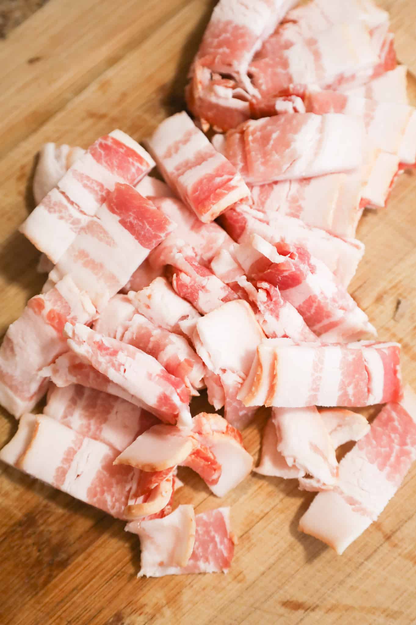 chopped bacon on a cutting board