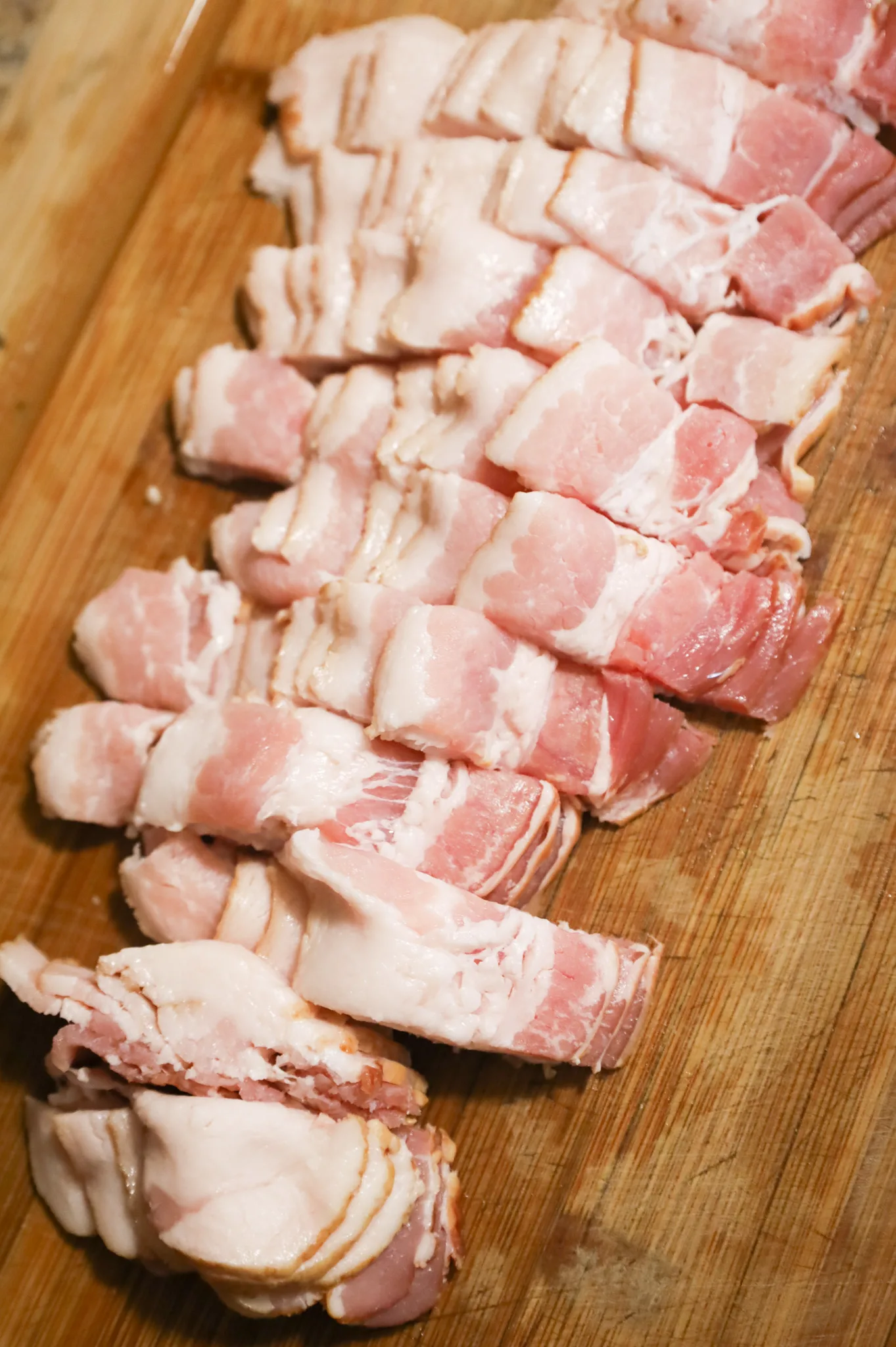 chopped bacon on a cutting board
