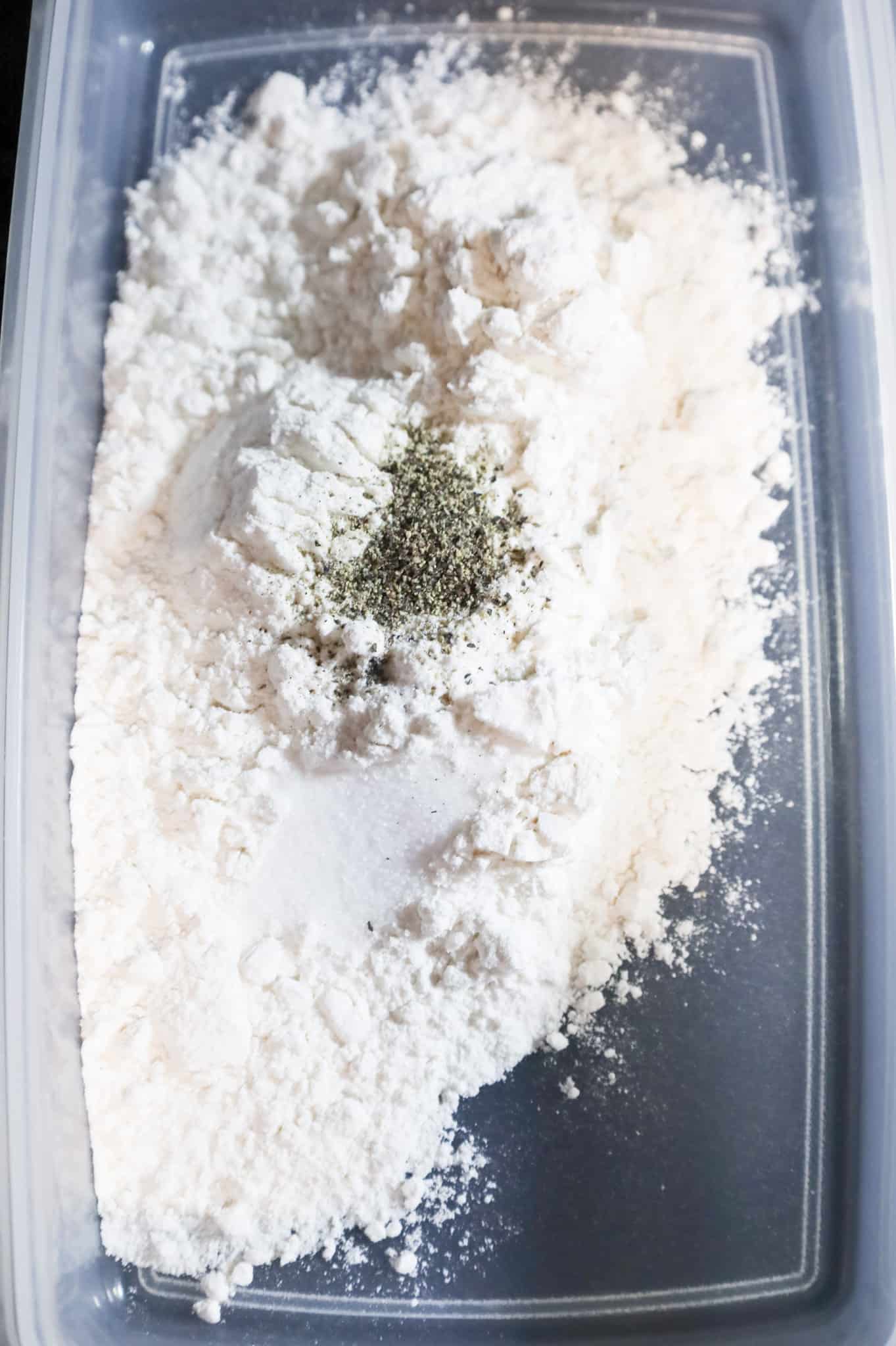 salt, pepper and all purpose flour in a shallow dish