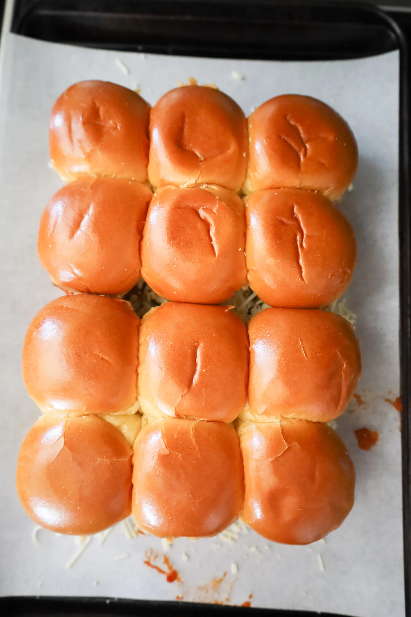 top buns on meatball sliders