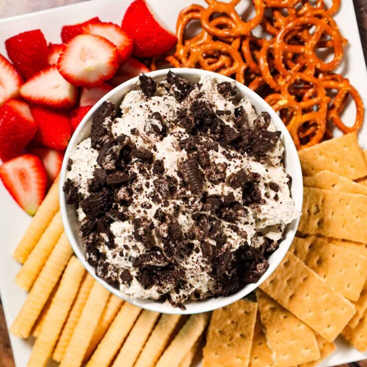 Oreo Dip is an easy no bake dessert recipe made with cream cheese, Cool Whip, powdered sugar and loaded with crumbled Oreo cookies.