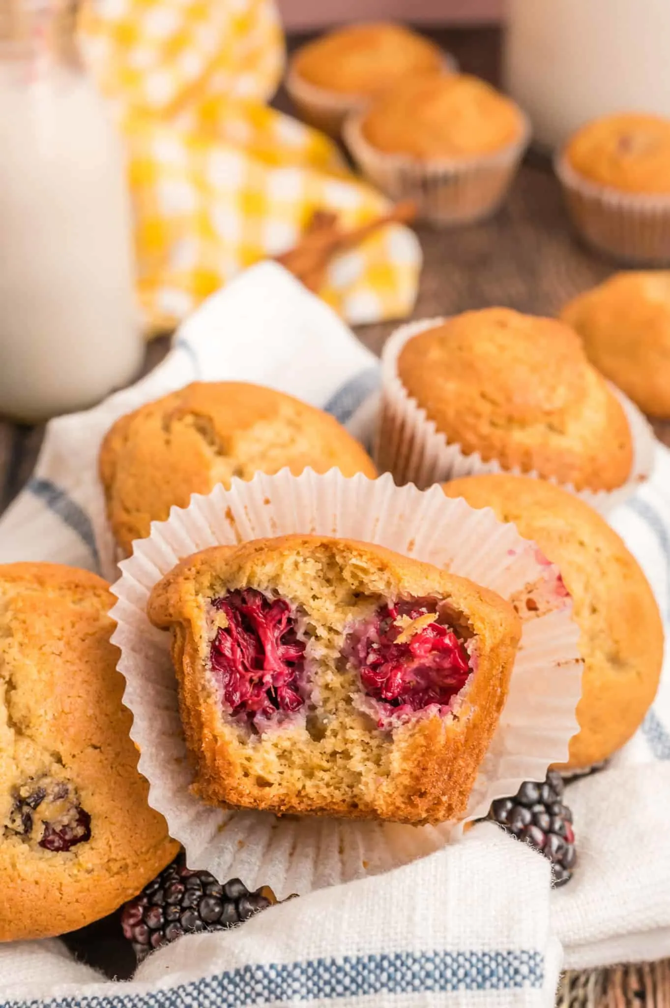 Blackberry Muffins are the perfect snack or breakfast food. These tasty muffins are seasoned with cinnamon and loaded with fresh blackberries.