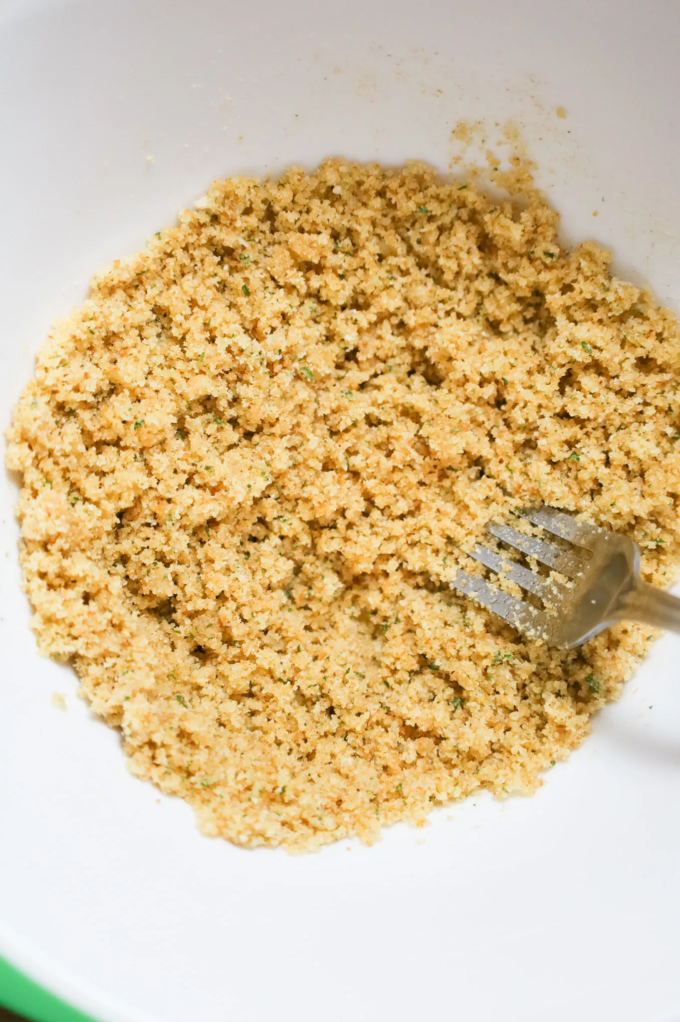 bread crumb and butter mixture in mixing bowl