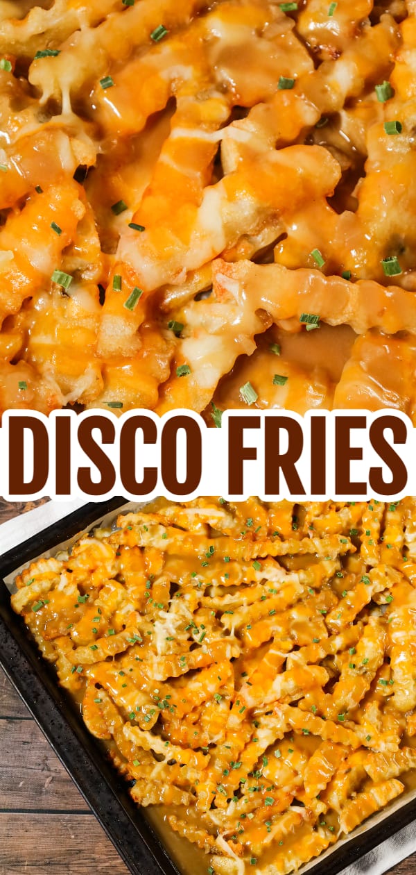 Disco Fries are an easy side dish recipe made with French fries and loaded with melted cheese and gravy.