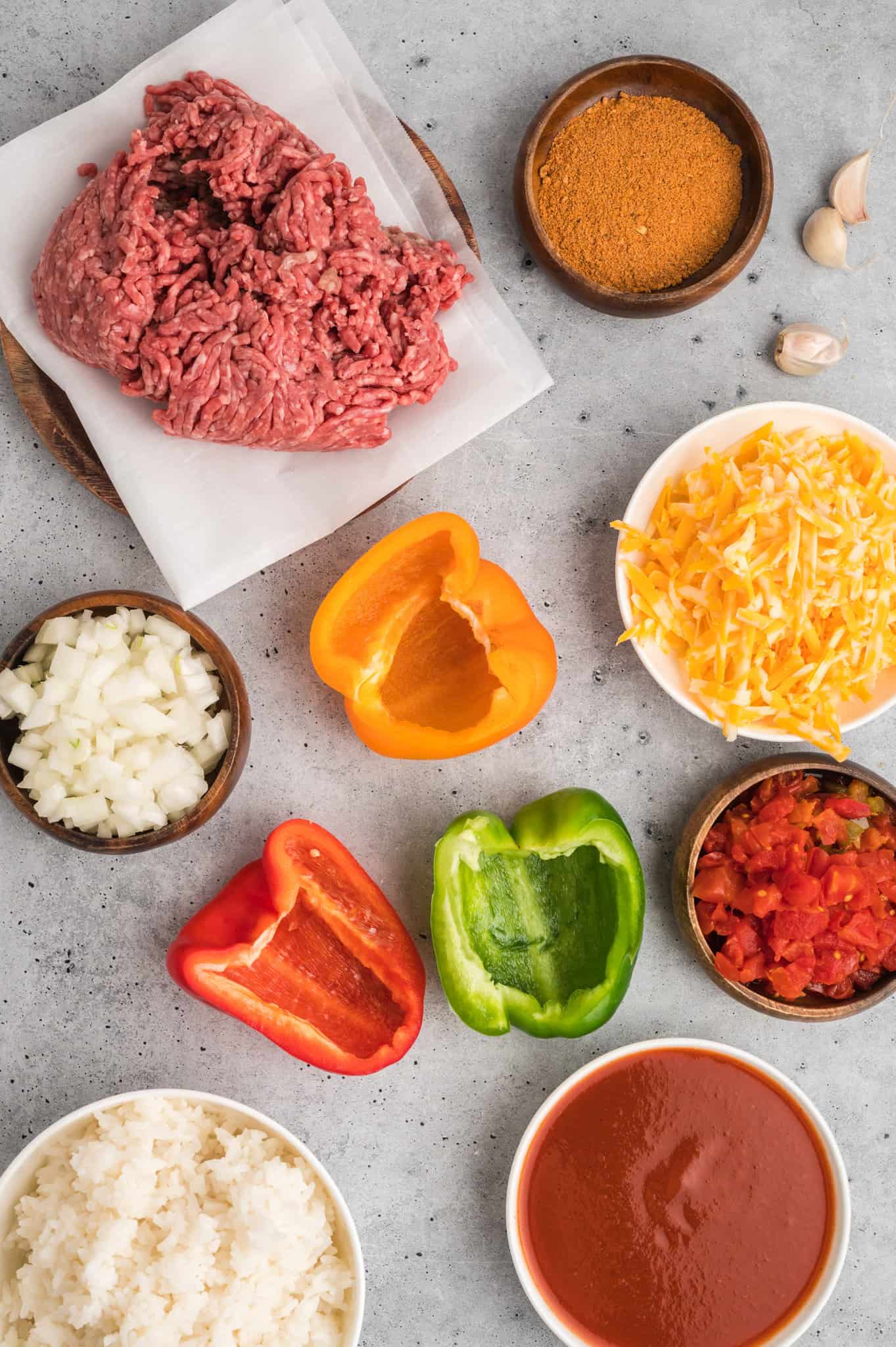 bell pepper halves and taco ingredients