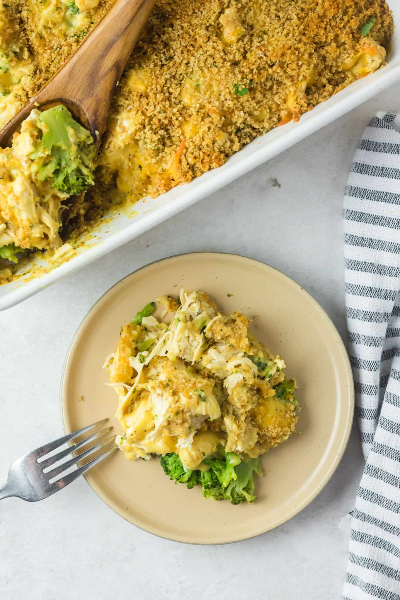 Chicken Divan is a creamy, cheesy chicken and broccoli casserole with a breadcrumb topping.