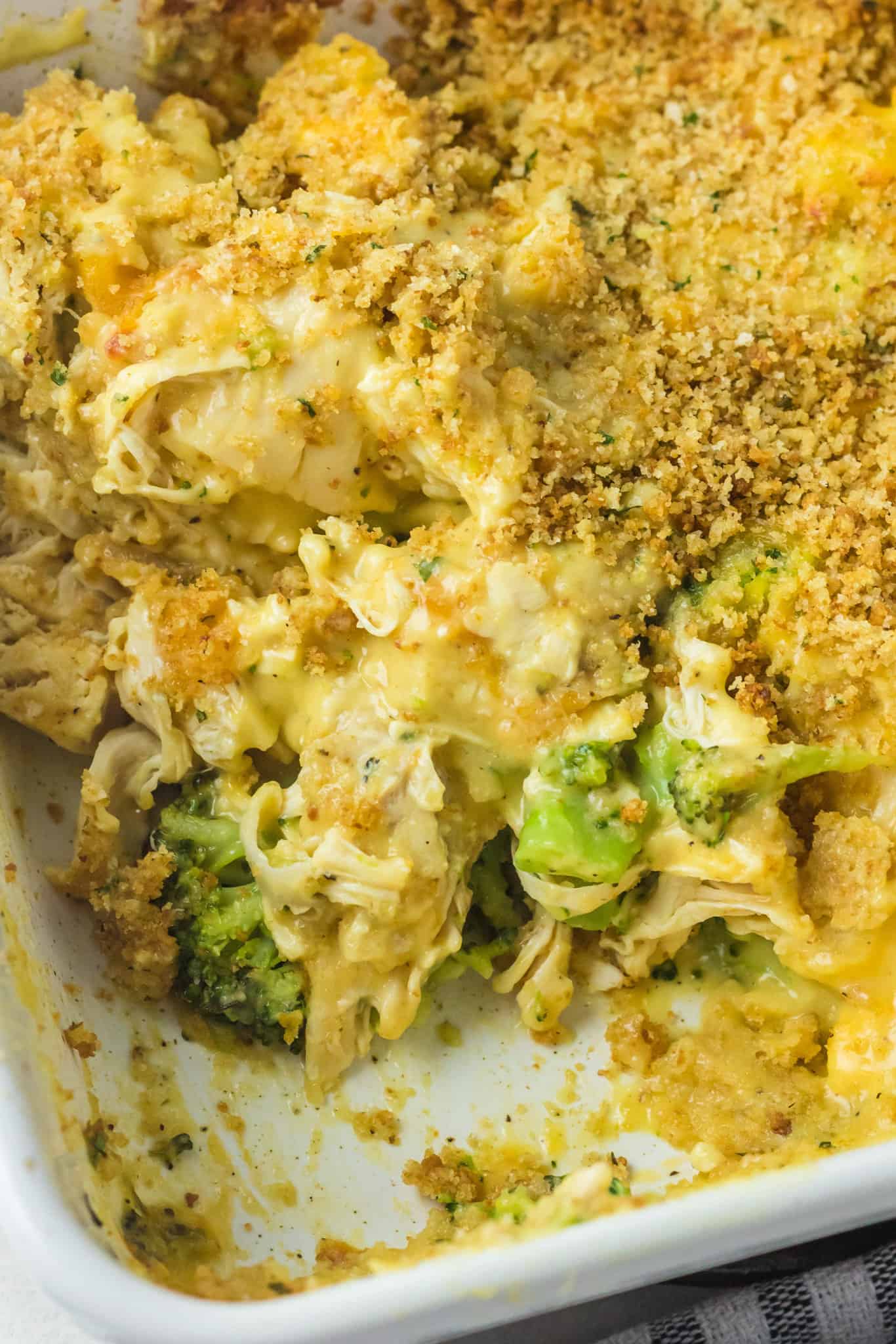 Chicken Divan is a creamy, cheesy chicken and broccoli casserole with a breadcrumb topping.