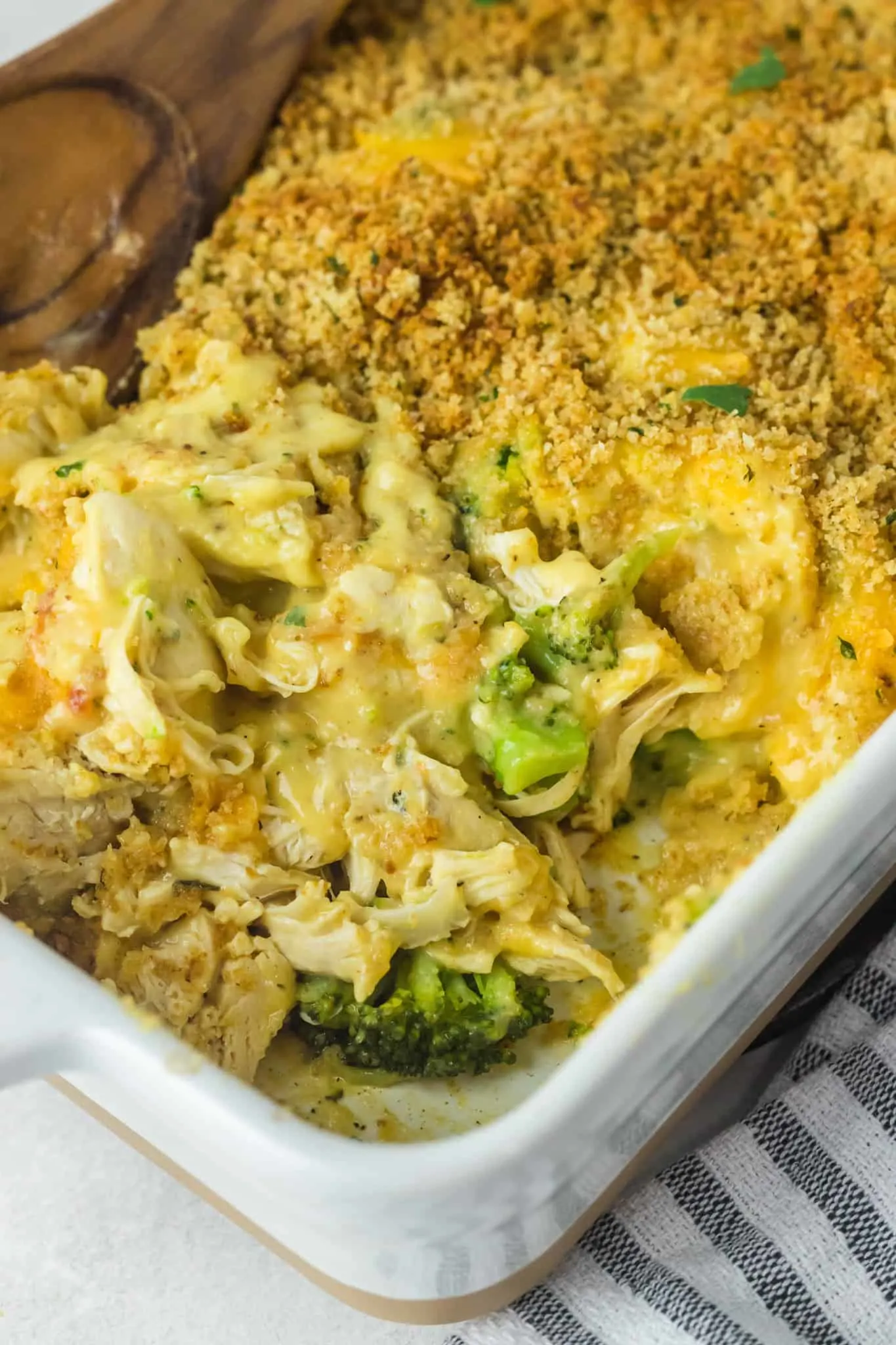 Chicken Divan is a creamy, cheesy chicken and broccoli casserole with a breadcrumb topping.