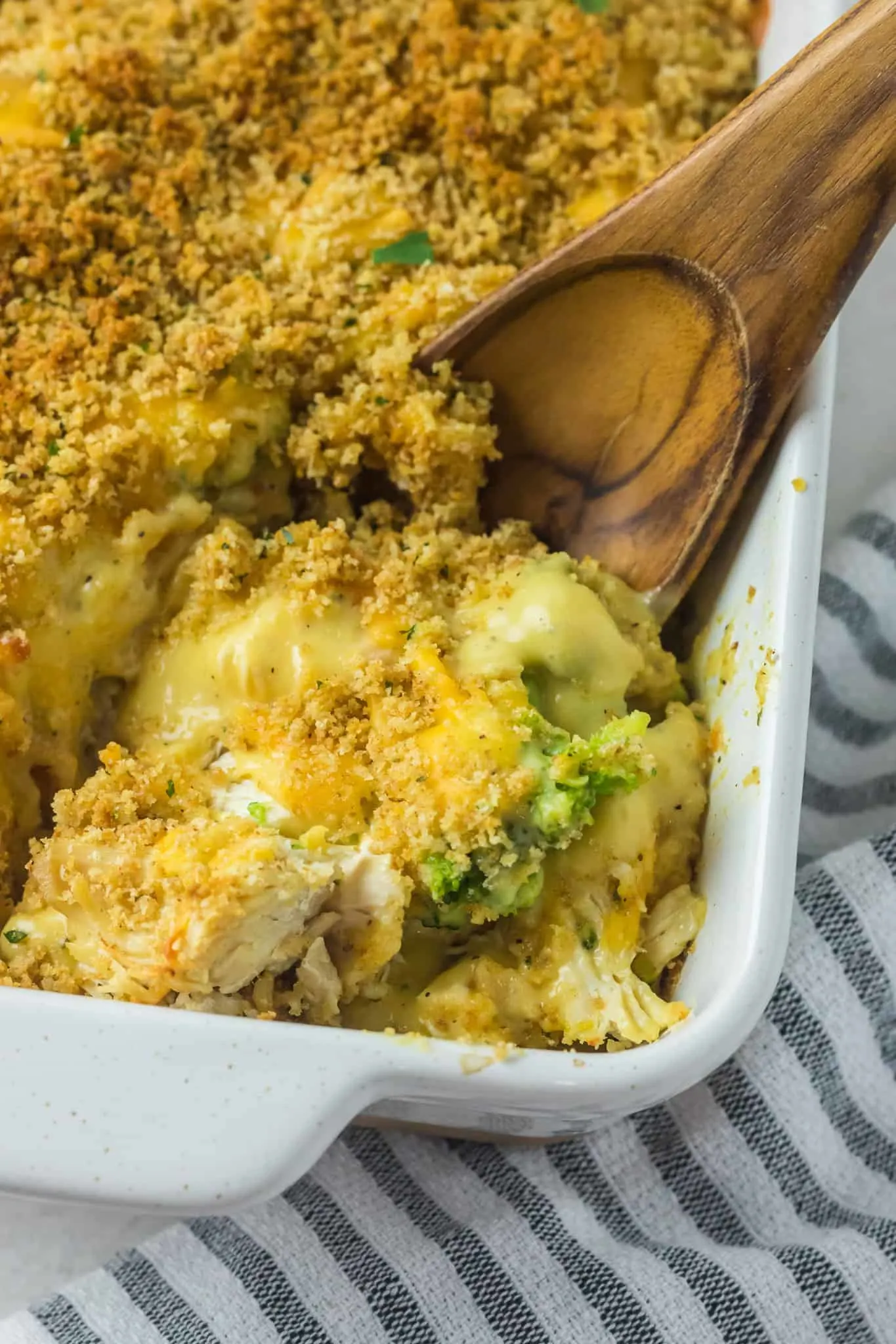 Chicken Divan is a creamy, cheesy chicken and broccoli casserole with a breadcrumb topping.