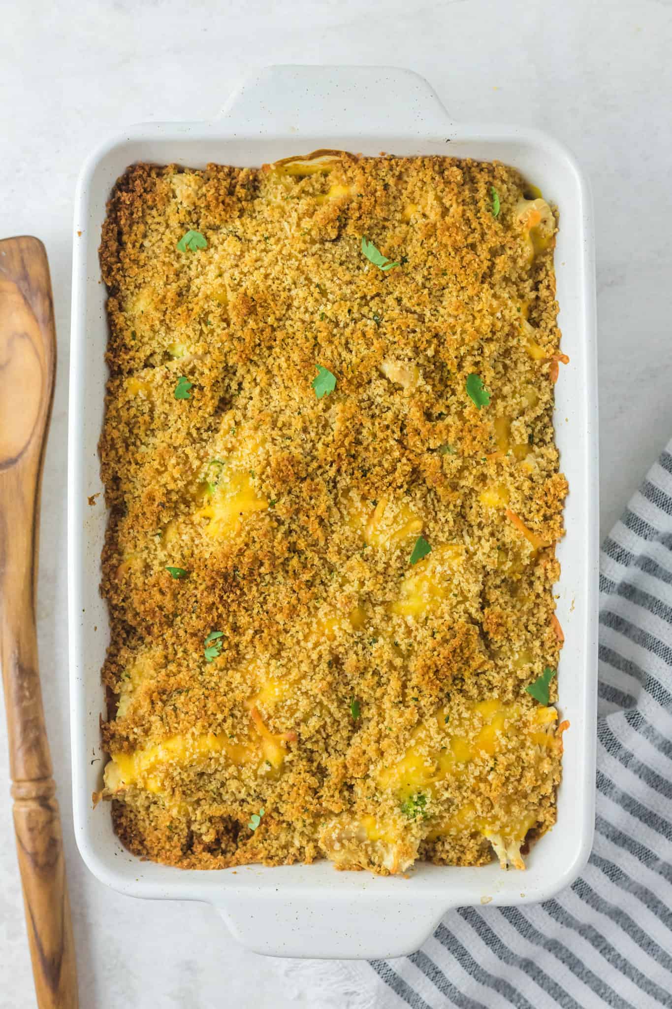 Chicken Divan is a creamy, cheesy chicken and broccoli casserole with a breadcrumb topping.