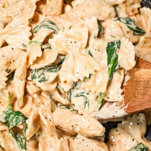 Chicken Spinach Alfredo is a creamy garlic parmesan pasta loaded with spinach and chicken breast chunks.