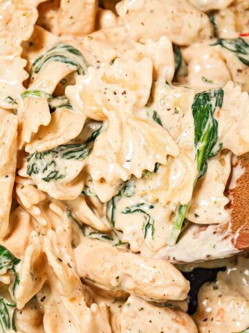Chicken Spinach Alfredo is a creamy garlic parmesan pasta loaded with spinach and chicken breast chunks.