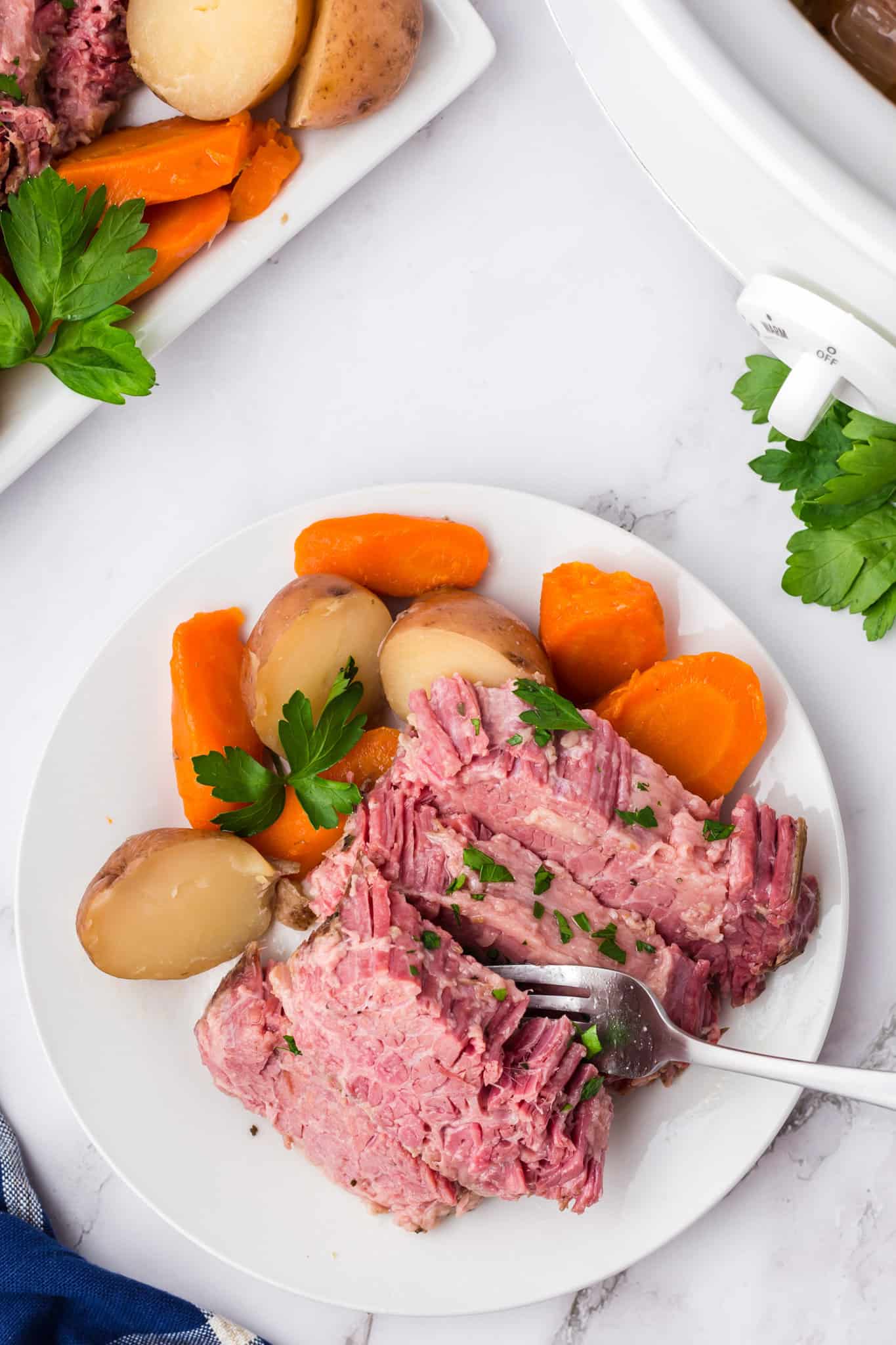 Crock Pot Corned Beef is a hearty slow cooker meal with the beef brisket, carrots and potatoes all cooked together.