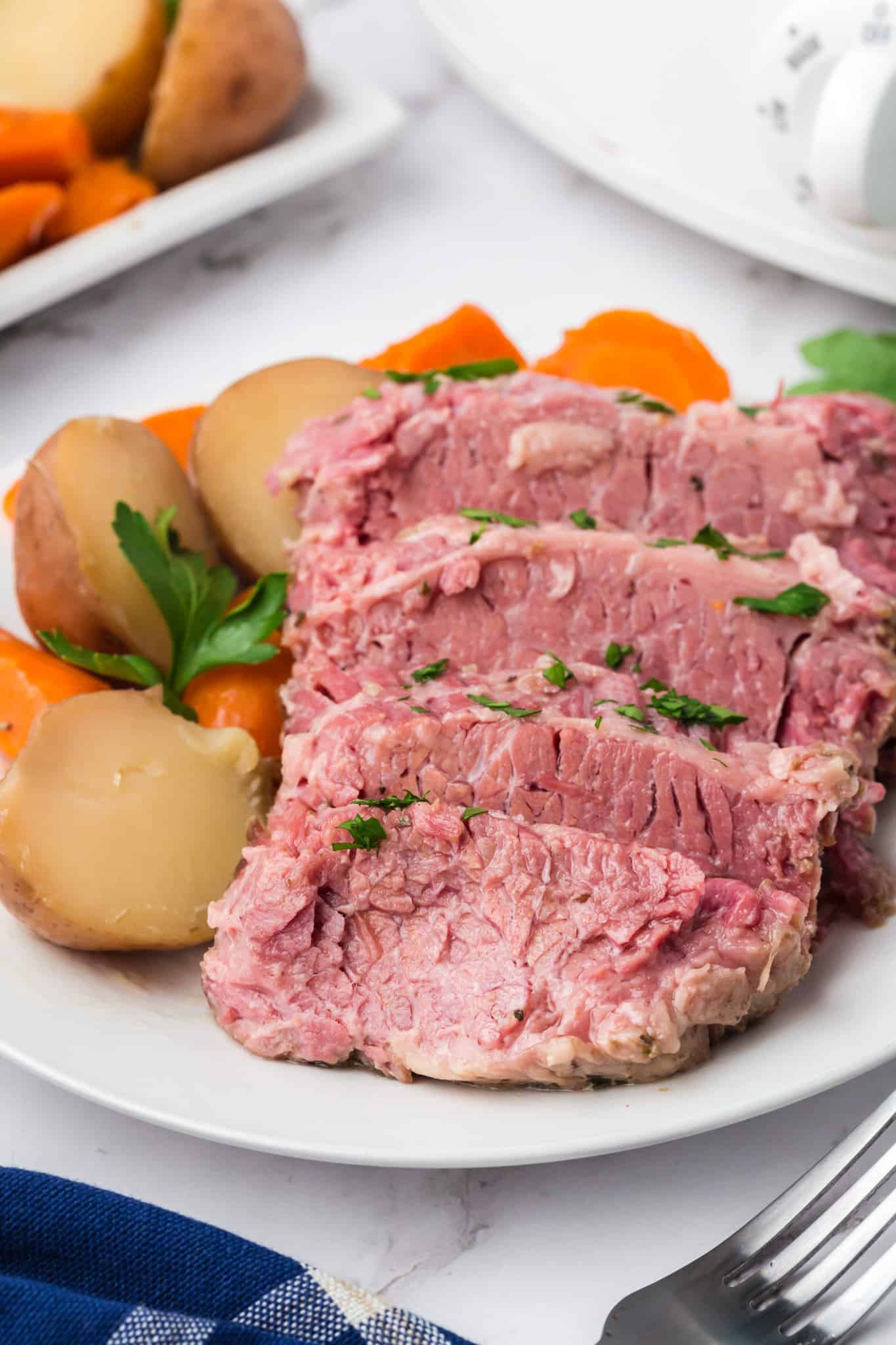 Crock Pot Corned Beef is a hearty slow cooker meal with the beef brisket, carrots and potatoes all cooked together.