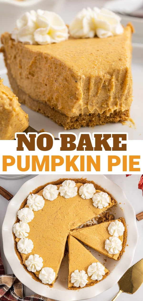 No Bake Pumpkin Pie is an easy fall dessert recipe with a ginger snap cookie crust and a creamy filling made with instant vanilla pudding mix, whipping cream and pumpkin puree.