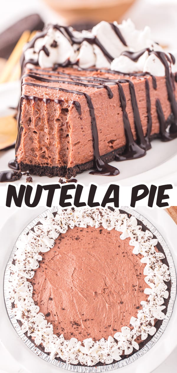 Nutella Pie is an easy no bake dessert recipe made with chocolate hazelnut spread, cream cheese, heavy cream and instant chocolate pudding mix all in a store bought Oreo crust.