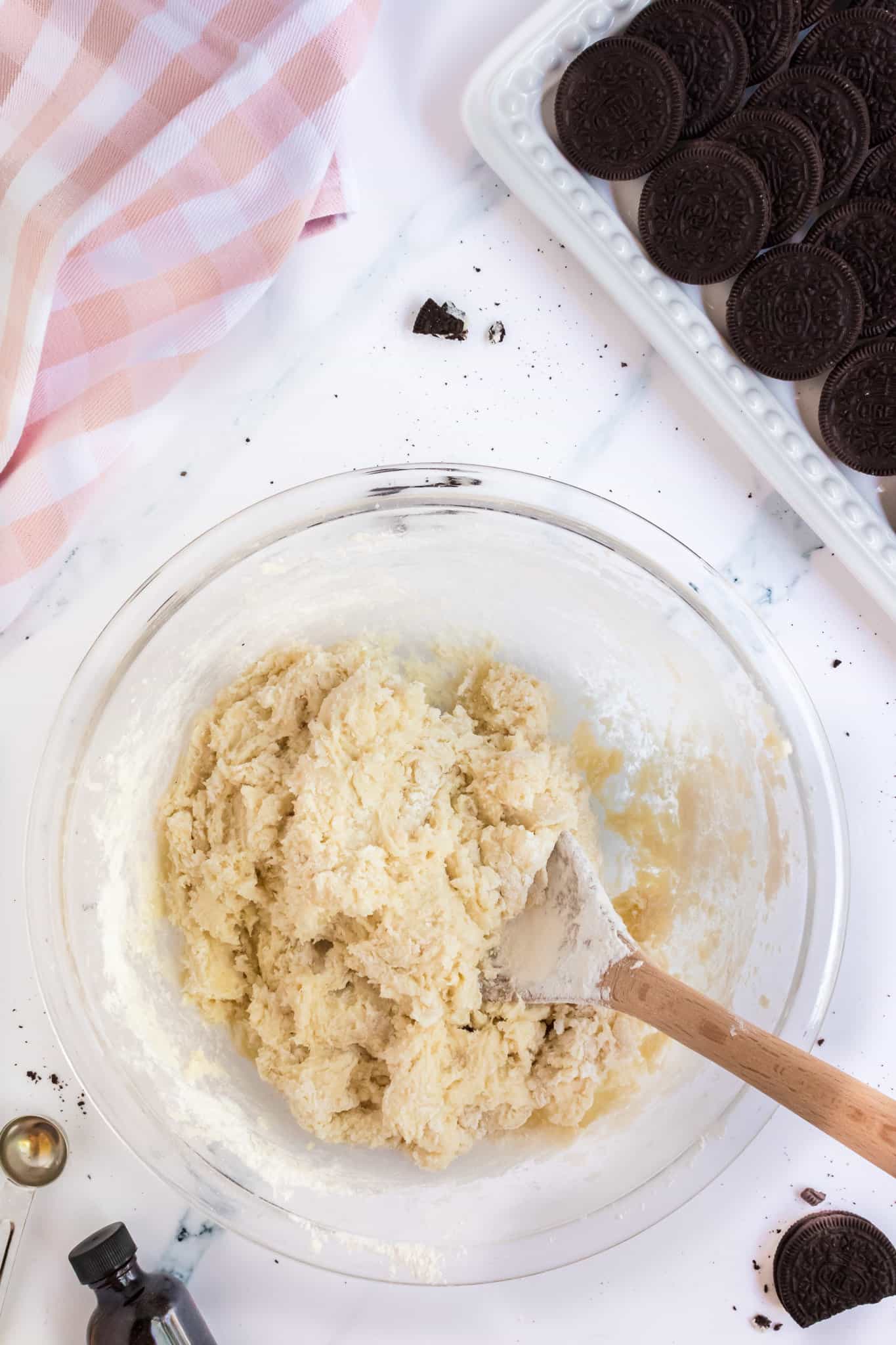 cheesecake cookie dough in a mixing bowl