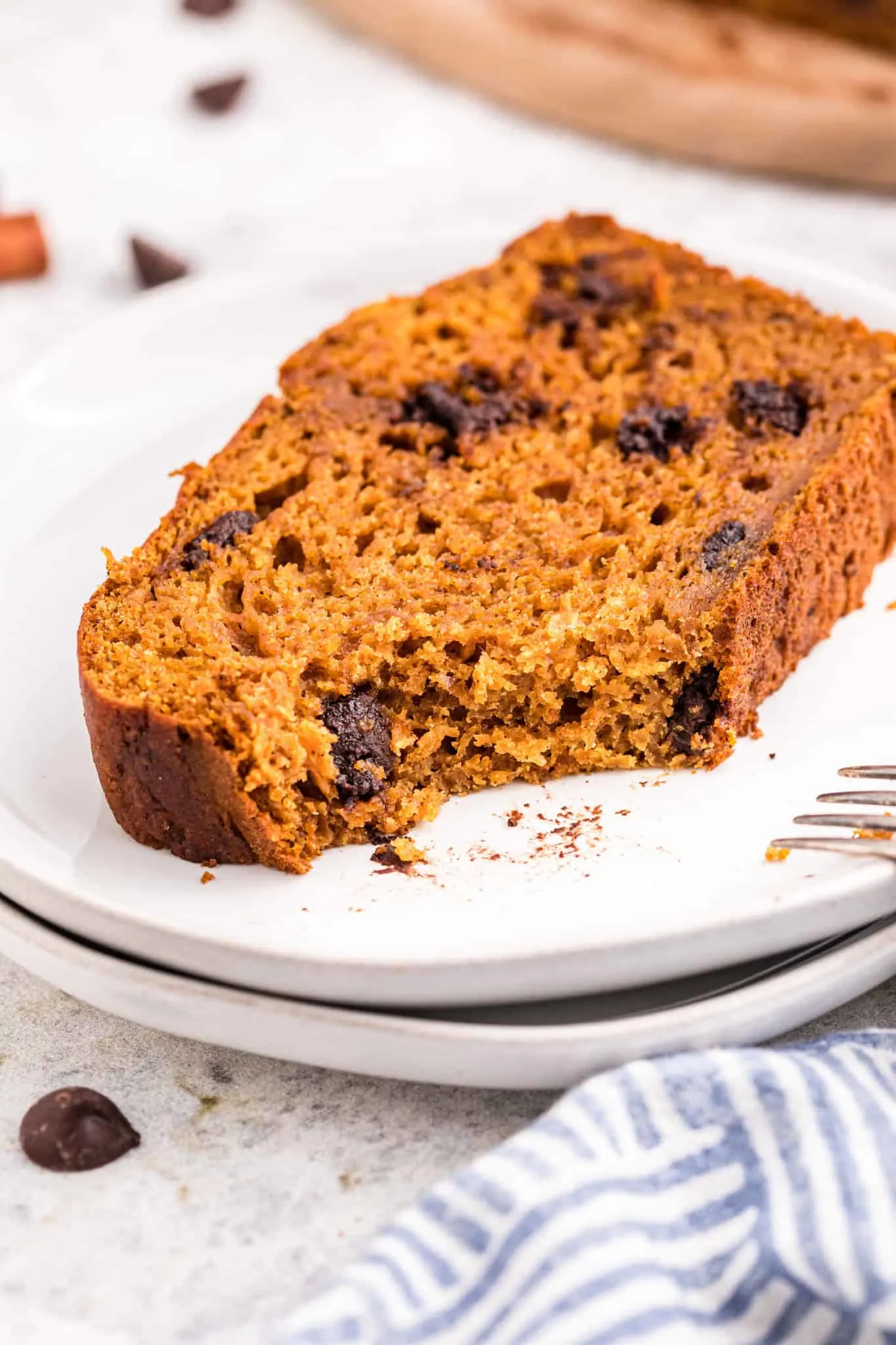 Pumpkin Chocolate Chip Bread is a delicious fall treat made with pumpkin puree and loaded with chocolate chips.