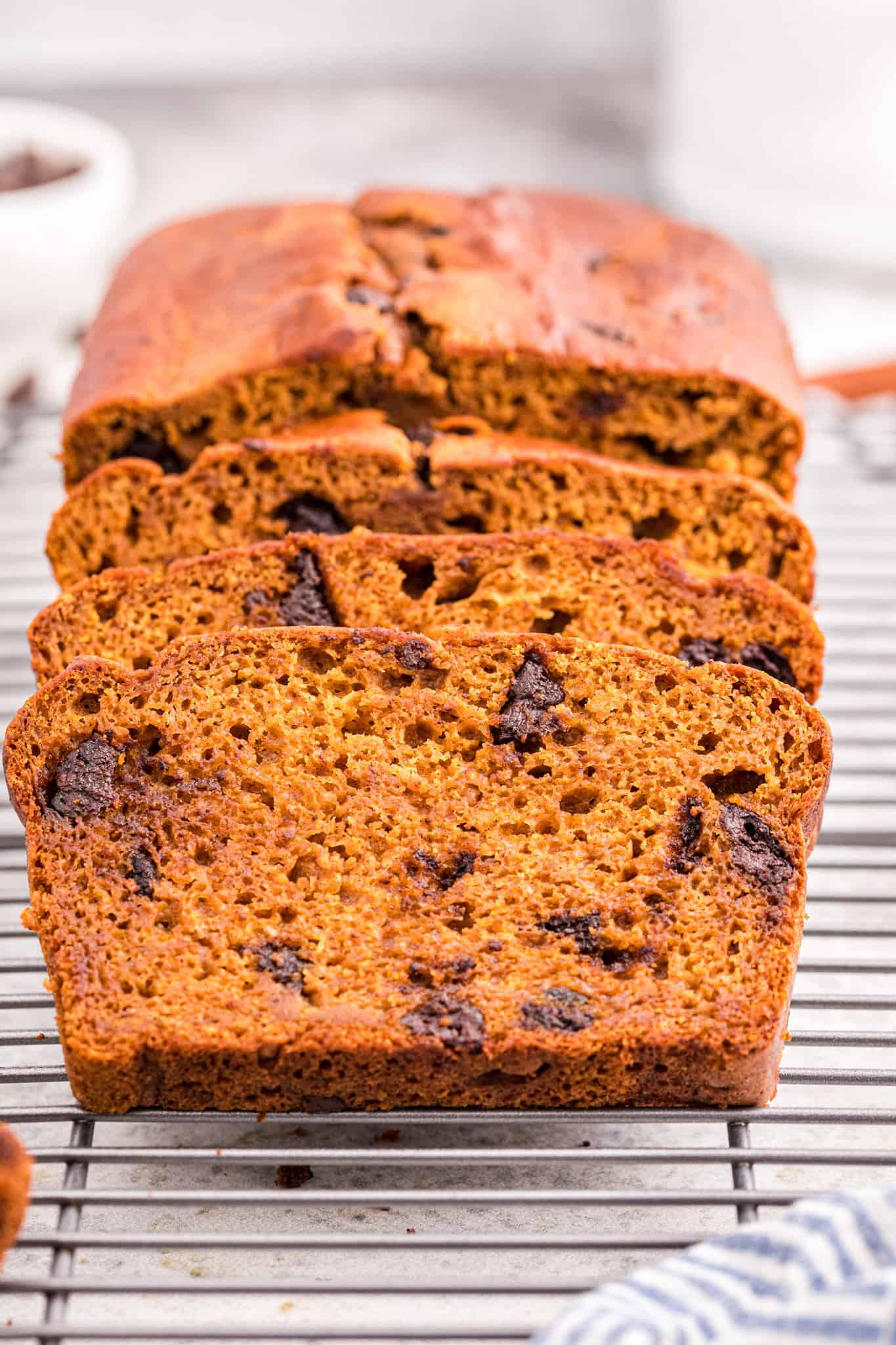 Pumpkin Chocolate Chip Bread is a delicious fall treat made with pumpkin puree and loaded with chocolate chips.