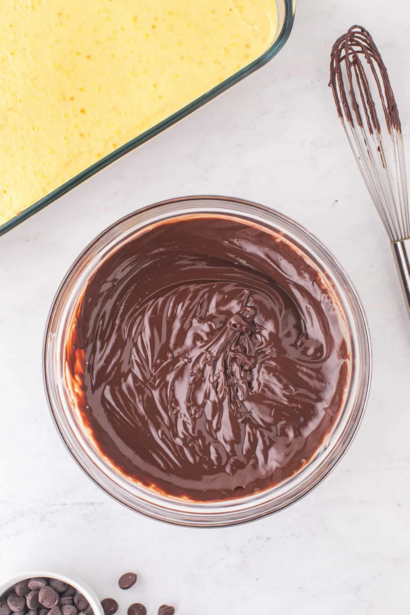 chocolate ganache in a mixing bowl
