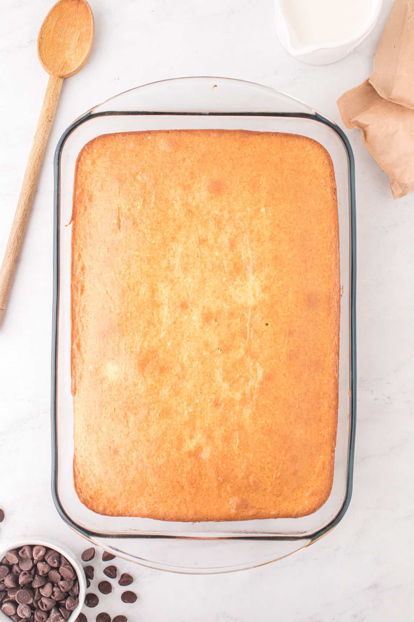 baked yellow cake in a baking dish