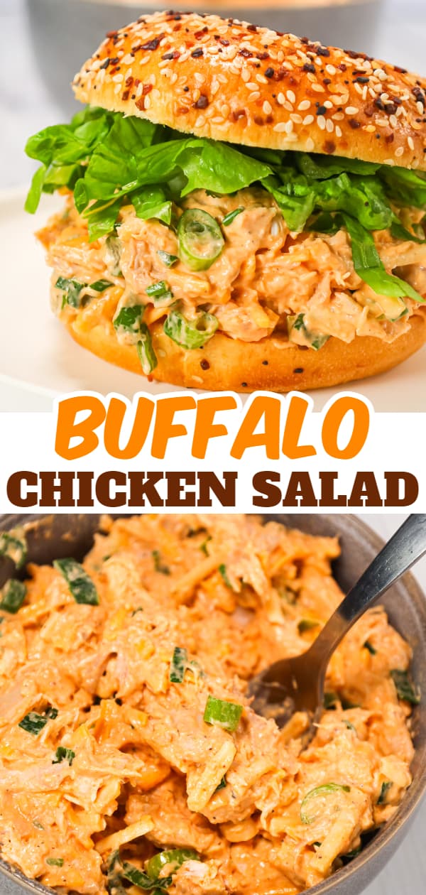 Buffalo Chicken Salad is a delicious recipe using rotisserie chicken, chopped green onions and shredded cheddar cheese all tossed in mayo, Buffalo sauce and ranch dressing.