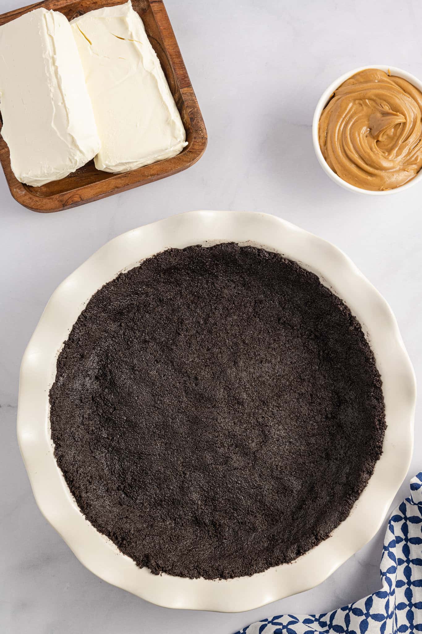 Oreo crust in a pie plate