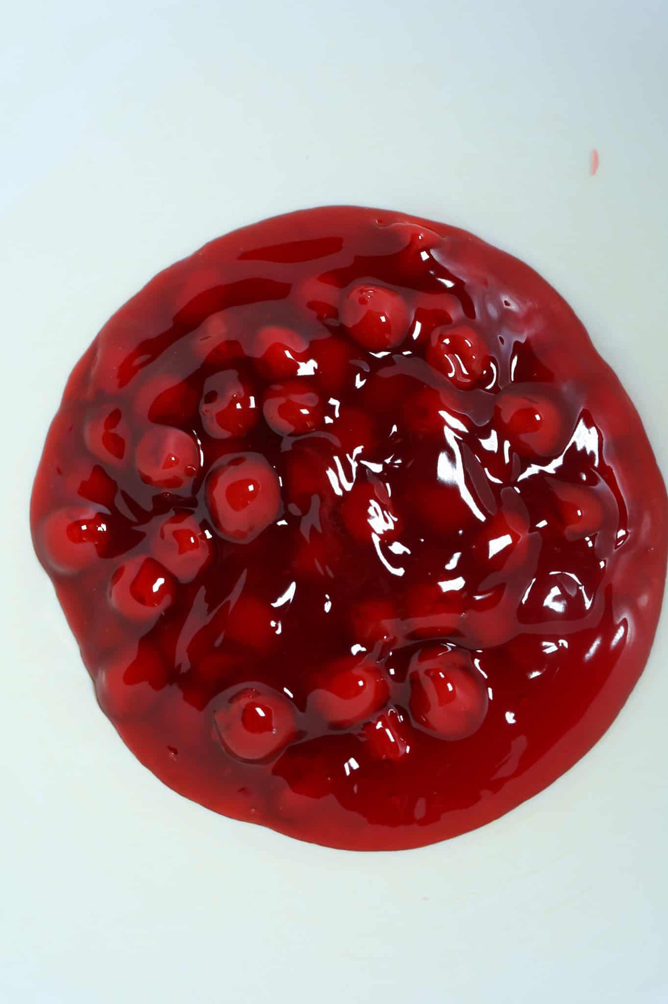 cherry pie filling in a mixing bowl