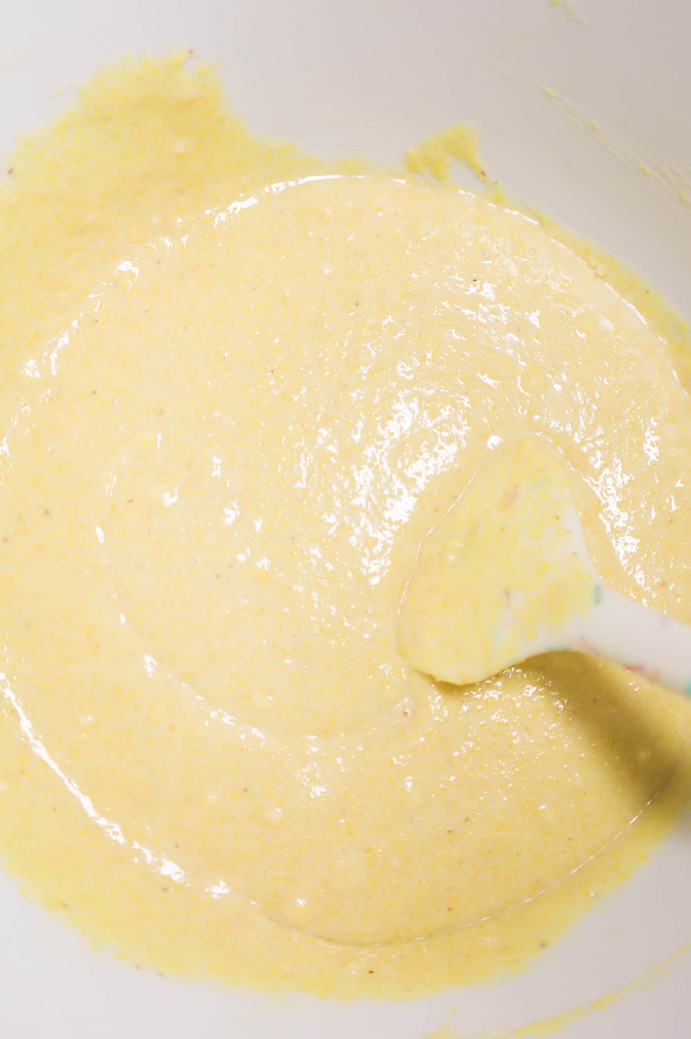 cornbread batter in a mixing bowl