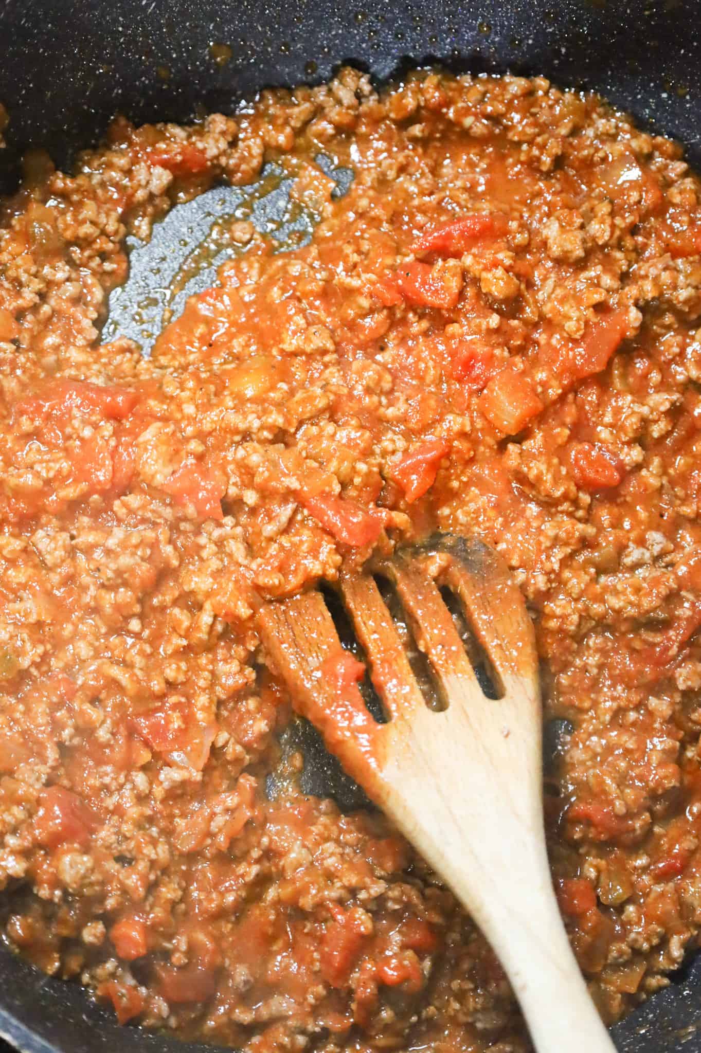 ground beef and salsa mixture in a skillet