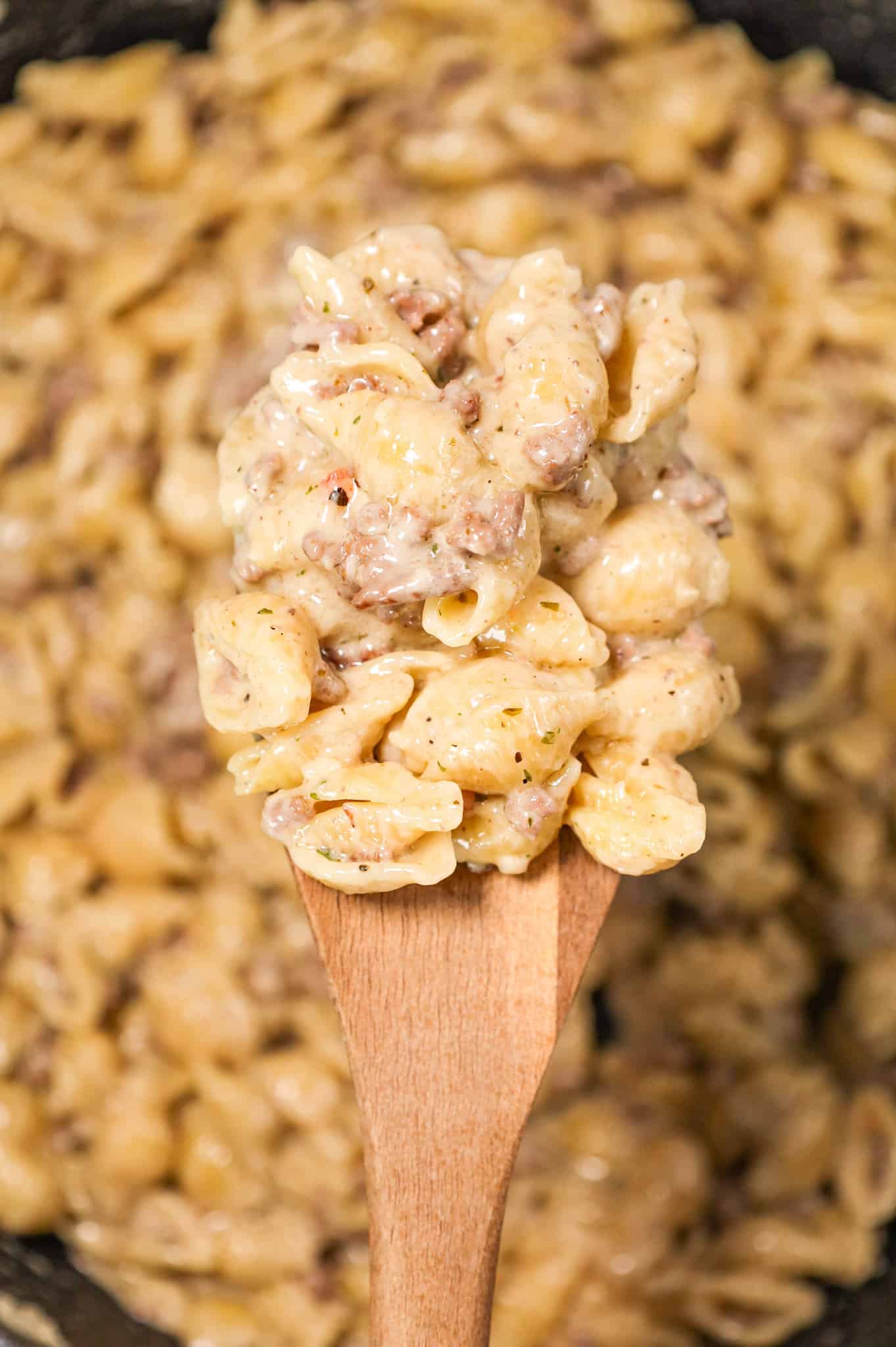 Ground Beef Alfredo is a creamy pasta recipe loaded with hamburger meat, garlic puree, Italian seasoning and parmesan cheese.