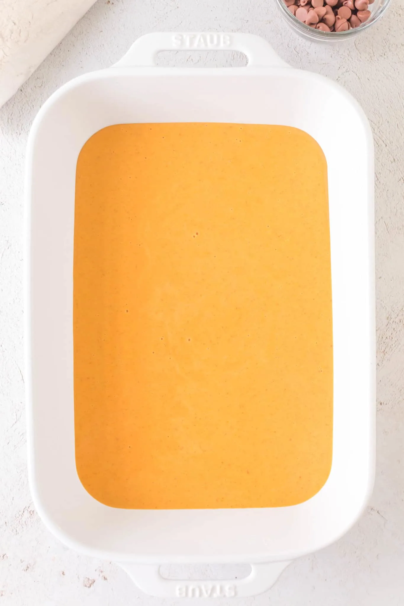 pumpkin puree mixture in a baking dish