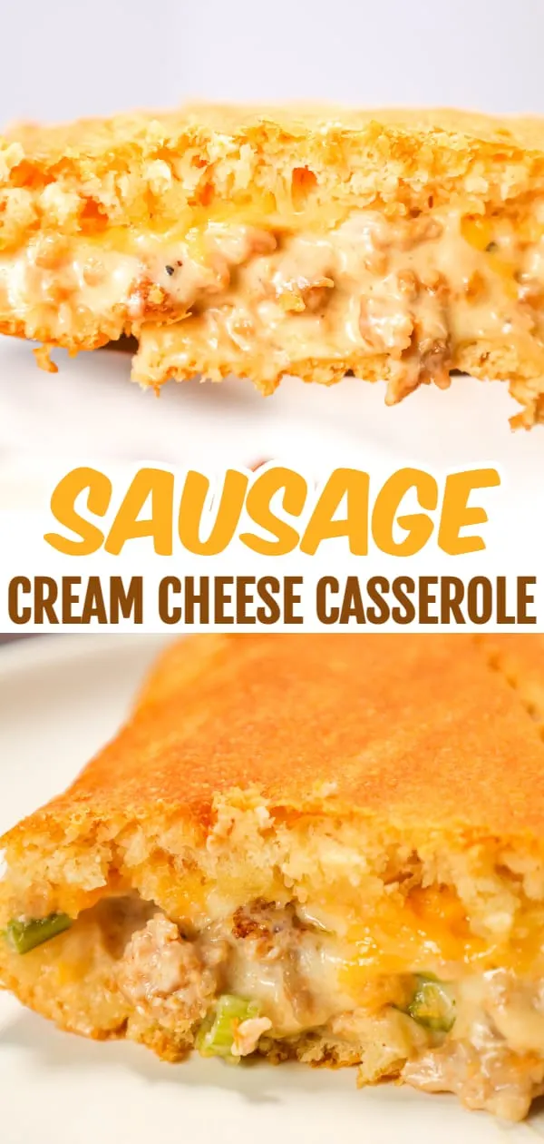 Sausage Cream Cheese Casserole is a delicious breakfast casserole loaded with pork sausage meat, cream cheese, maple syrup, cheddar cheese and green onions all baked between two layers of Pillsbury crescent rolls.