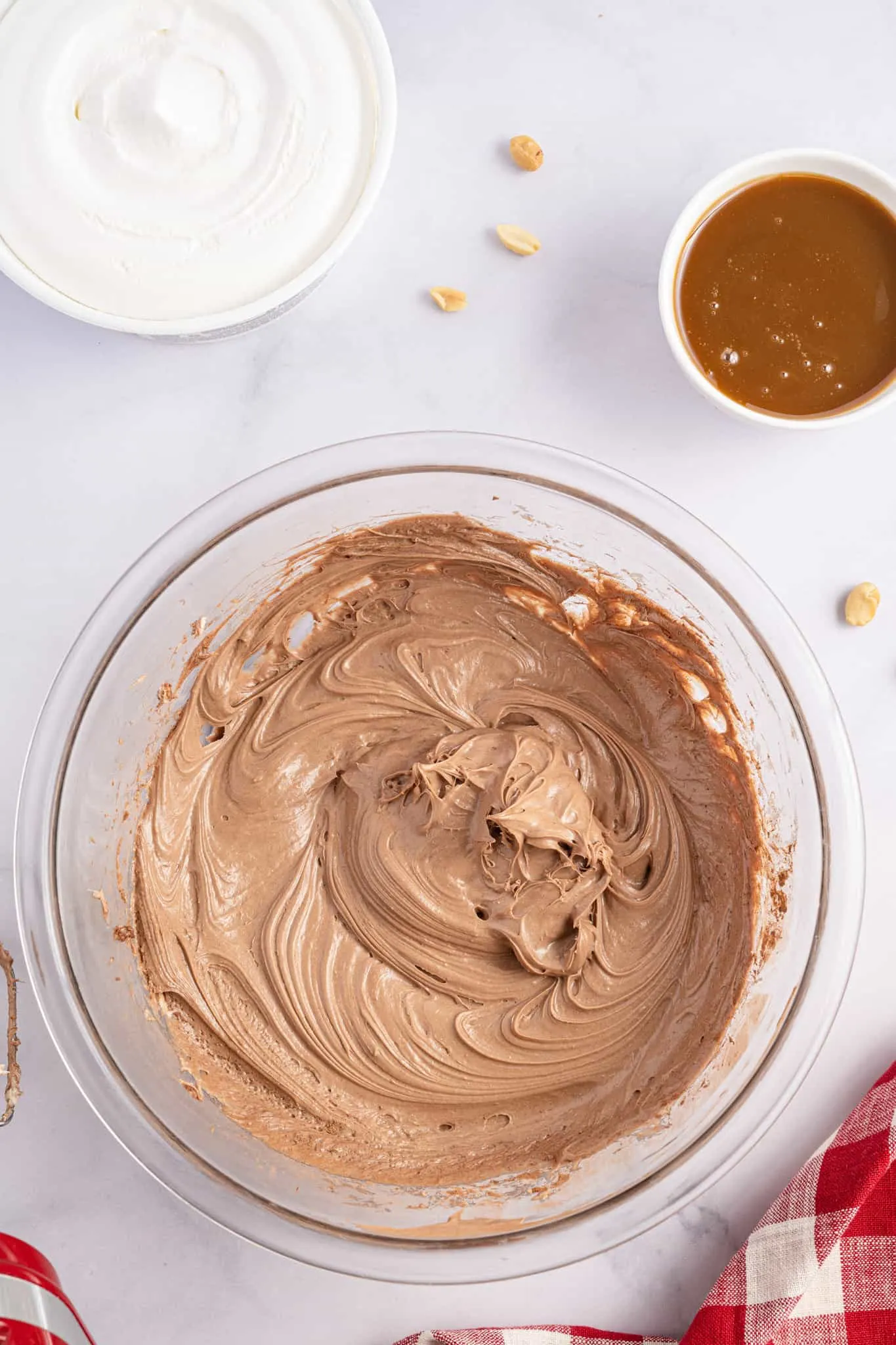 cream cheese, cocoa powder and sugar mixture in a mixing bowl