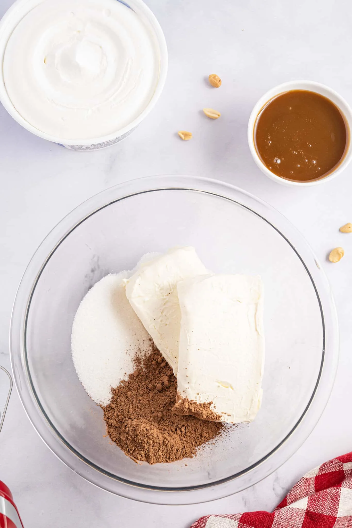 softened cream cheese, sugar and cocoa powder in a mixing bowl