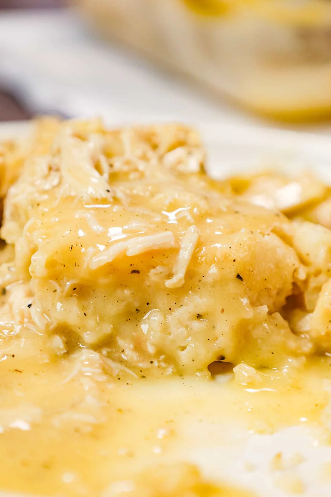 Baked Chicken and Dumplings is an easy dinner recipe using shredded rotisserie chicken, Bisquick, cream of chicken and chicken broth.