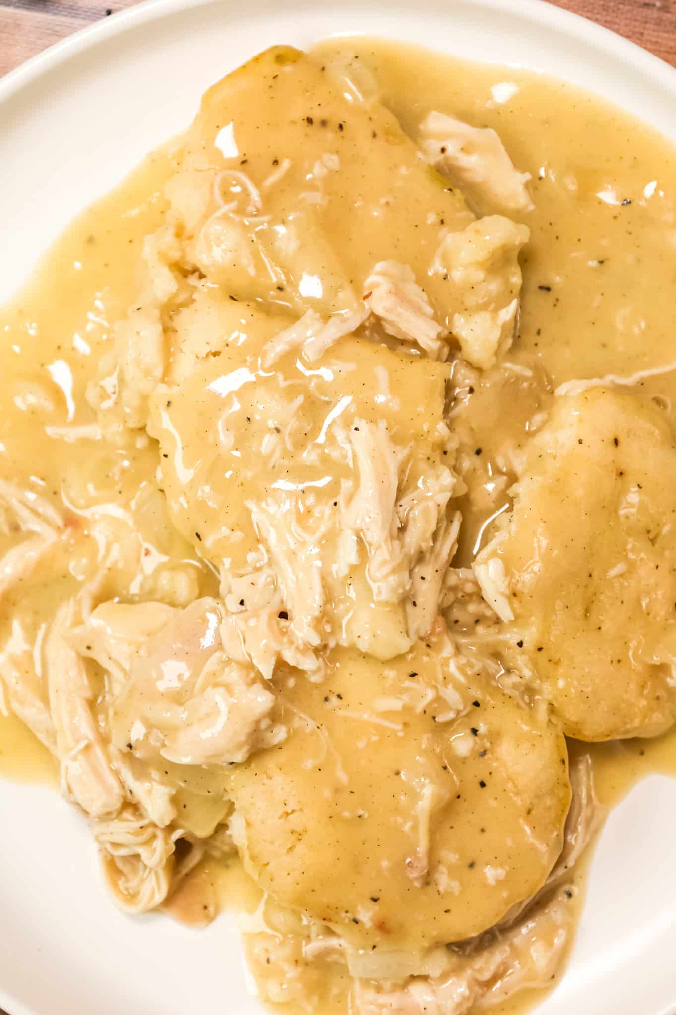 Baked Chicken and Dumplings is an easy dinner recipe using shredded rotisserie chicken, Bisquick, cream of chicken and chicken broth.