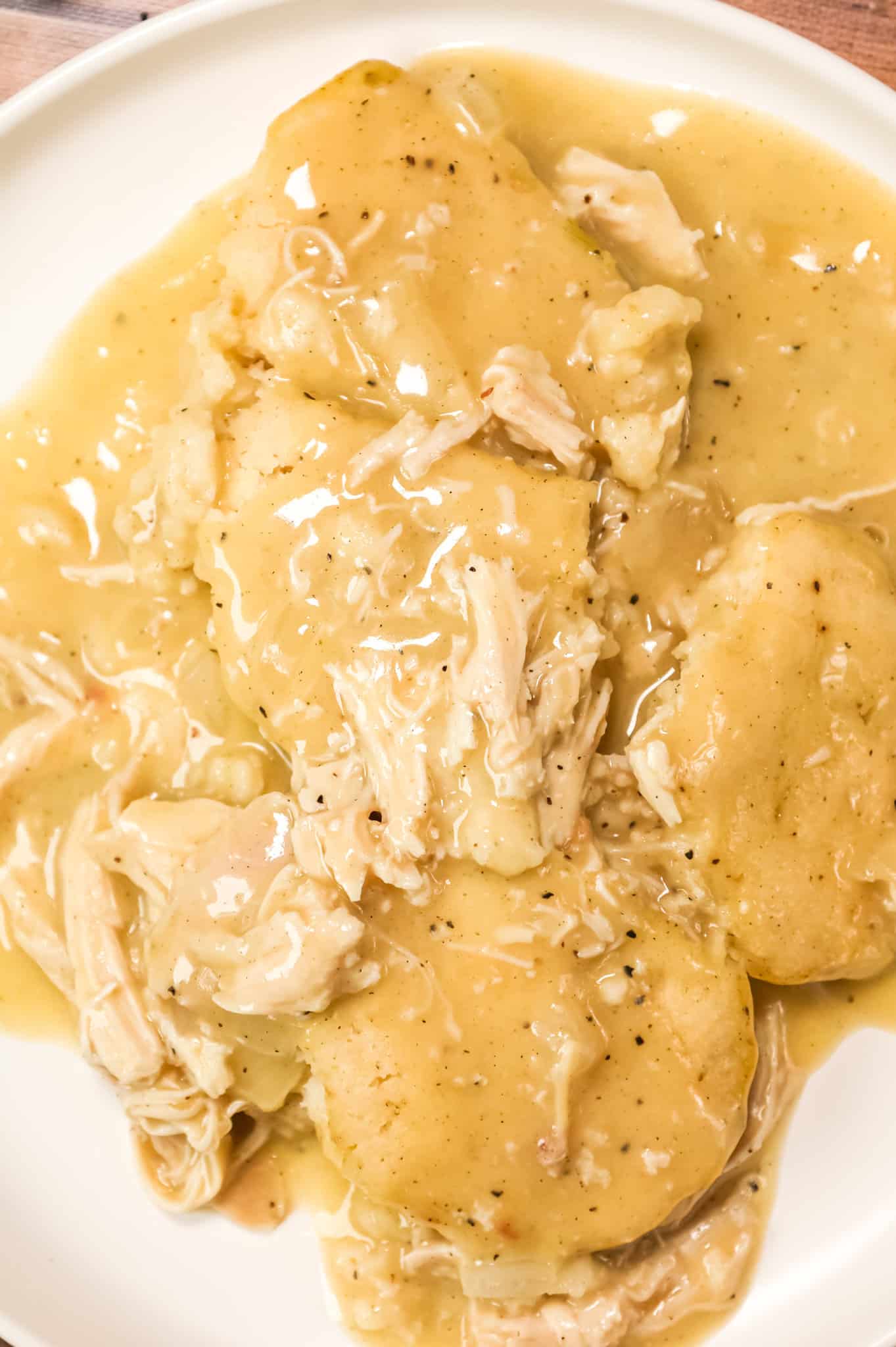 Baked Chicken and Dumplings is an easy dinner recipe using shredded rotisserie chicken, Bisquick, cream of chicken and chicken broth.