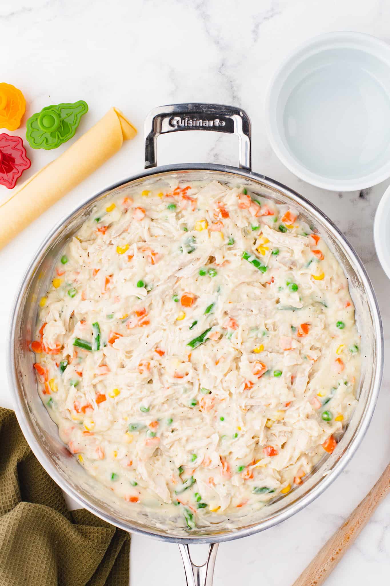 creamy chicken and vegetable mixture in a skillet