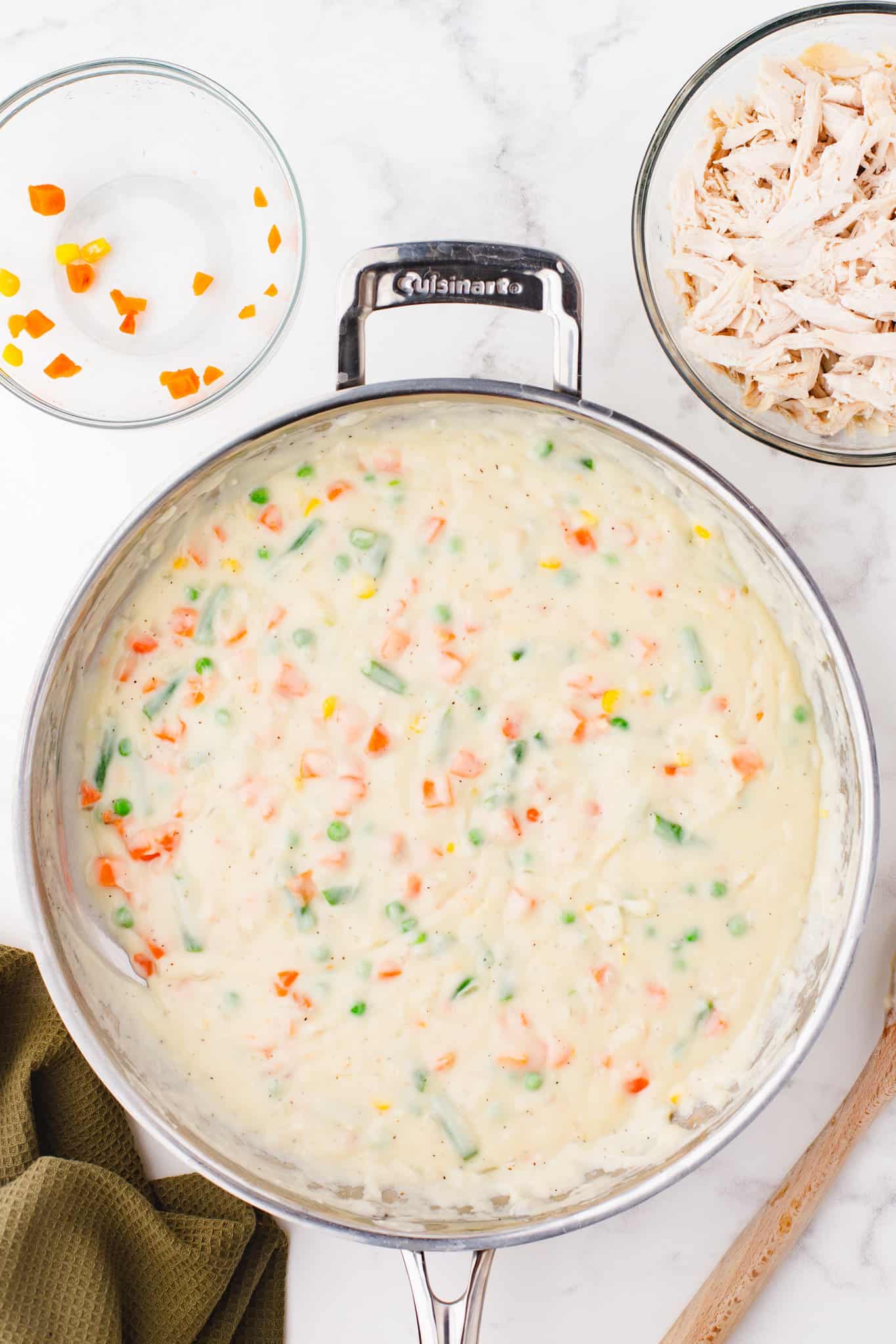 creamy vegetable mixture in a skillet