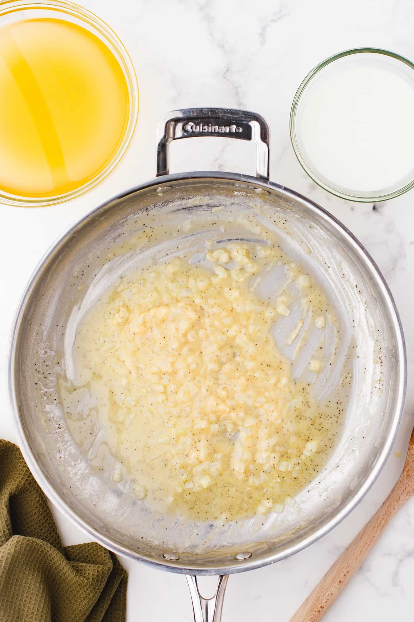 flour, butter and onion mixture in a skillet