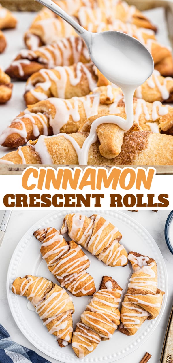 Cinnamon Crescent Rolls are an easy breakfast or dessert recipe using Pillsbury crescent rolls filled with a sweet cinnamon mixture and drizzled with icing.