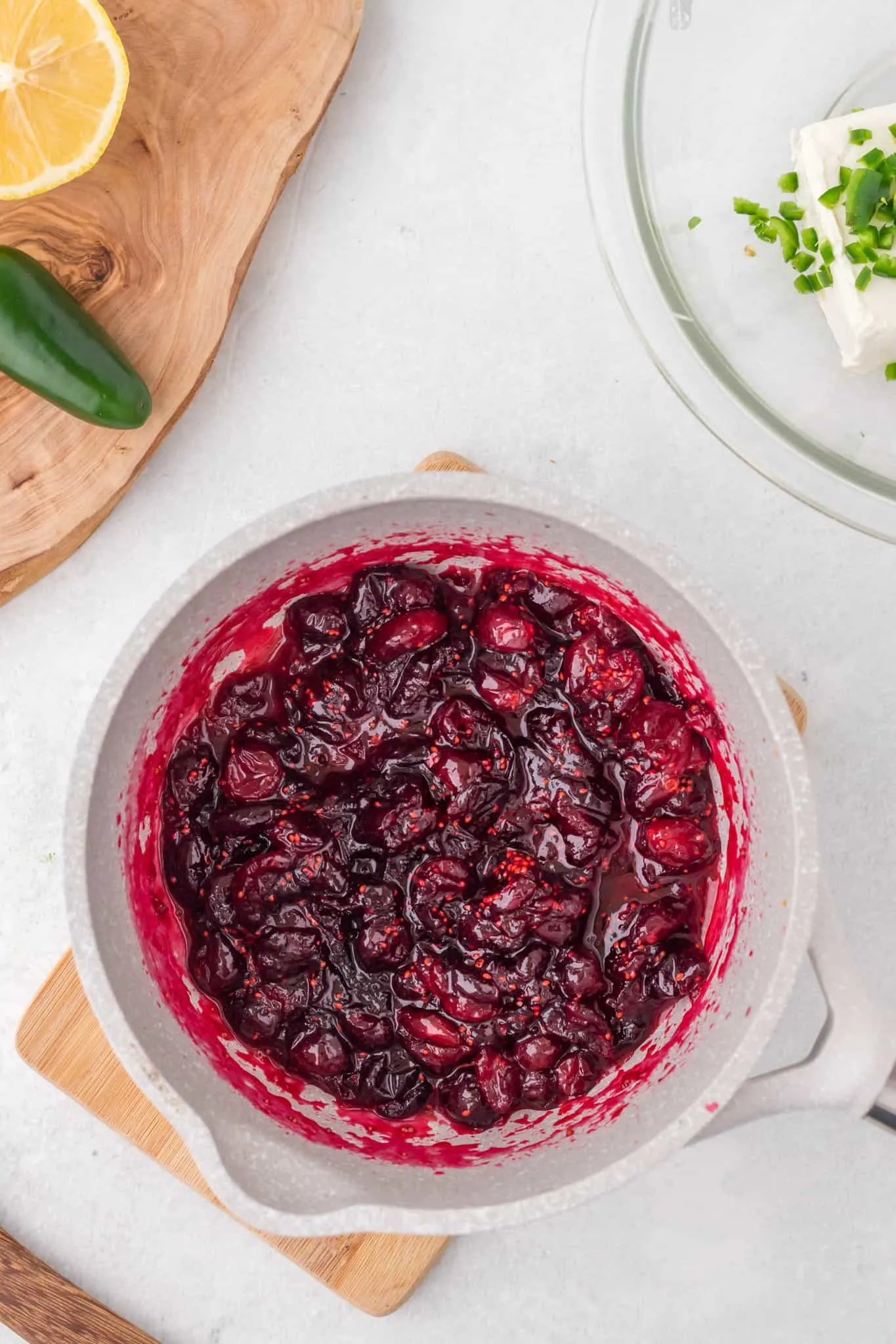 cooked cranberry sauce in a saucepan