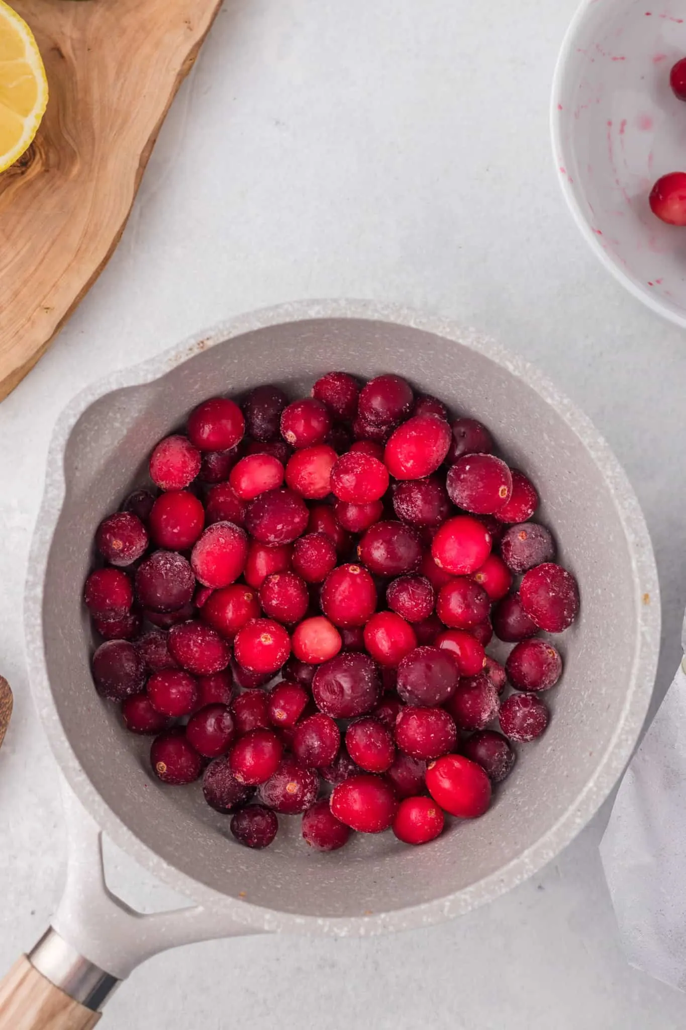 frozen cranberries in a saucepan