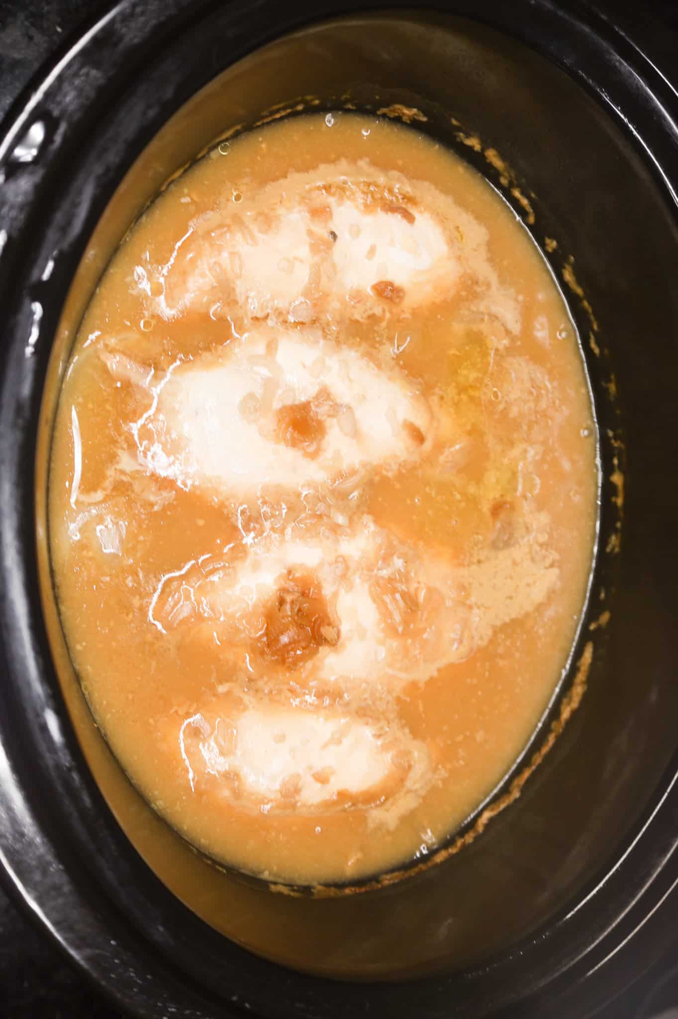 French onion chicken after slow cooking