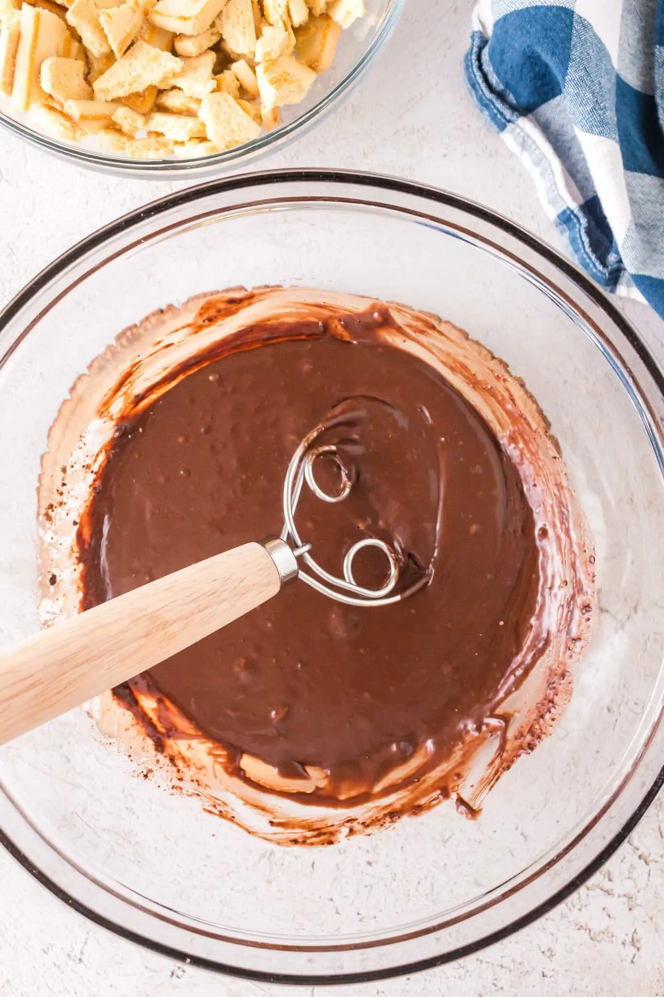 chocolate and sweetened condensed milk mixture in a mixing bowl